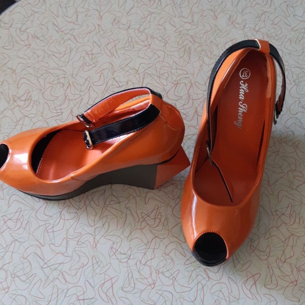 Orange platform wedges